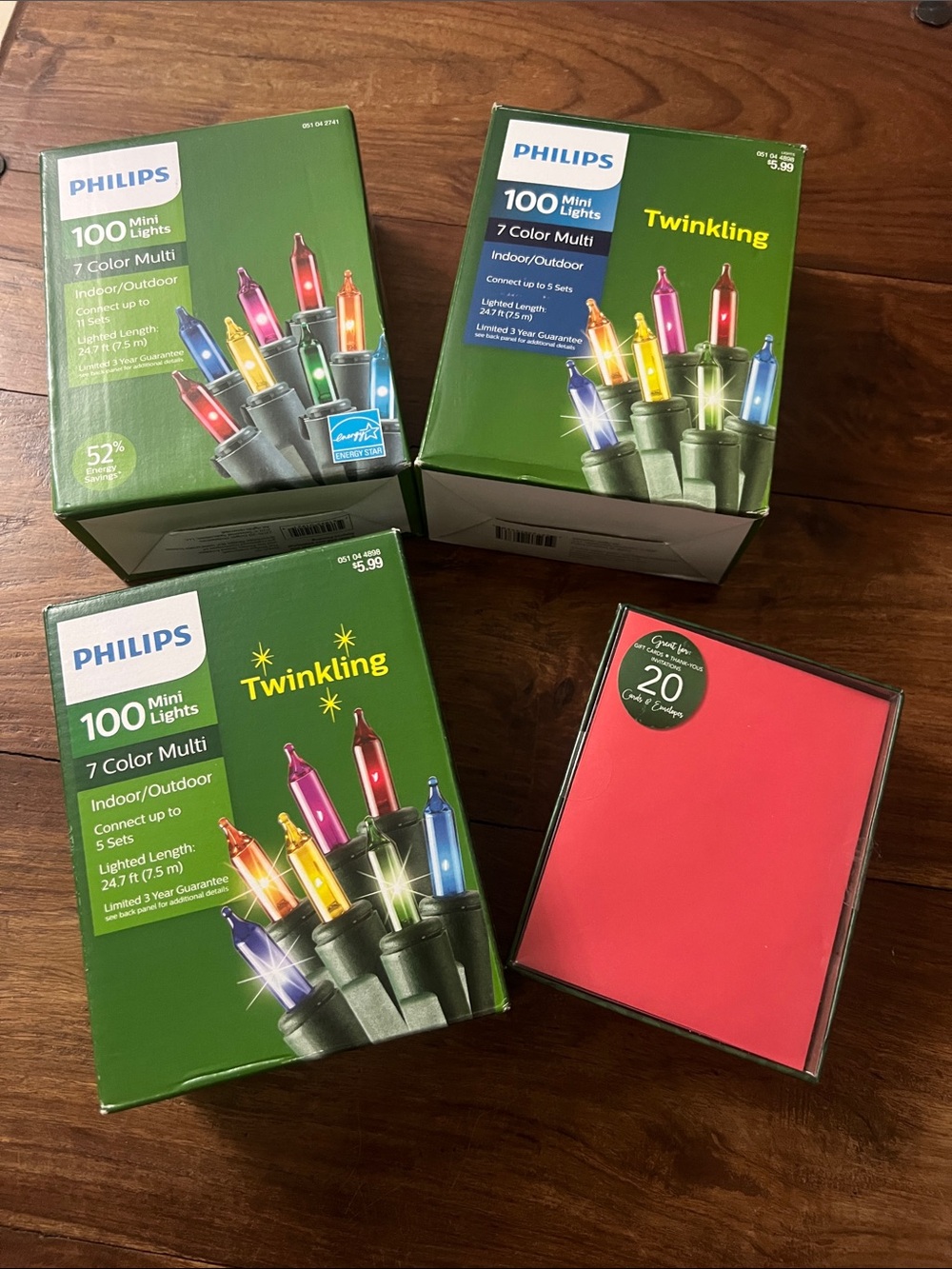 3 Phillips boxes Mini Twinkling String Lights - Multi-Colors and greeting cards